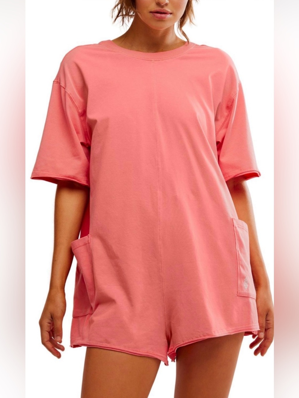 NWTs Free People Movement Hot Shot Short Sleeve T-Shirt Romper - Hibiscus Size L
